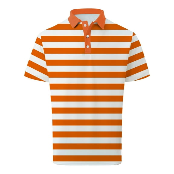 Hienoo Men's Striped Polo Shirt Male Short Sleeved T-Shirt Undershirt, Orange