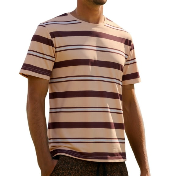 Hienoo Men's Striped T-Shirt Short Sleeve Crewneck T Shirt Casual Active Tee