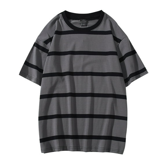 Hienoo Men's Striped T-Shirt Short Sleeve Round Neck Loose T Shirt Summer Daily Tshirt