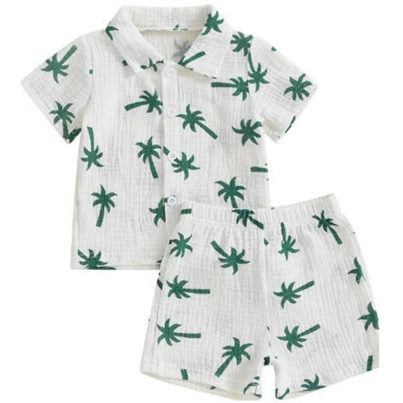 Hienoo Newborn Boy Summer Clothes Set Button Down Shirt & Shorts 2Pcs Casual Beach Outfits
