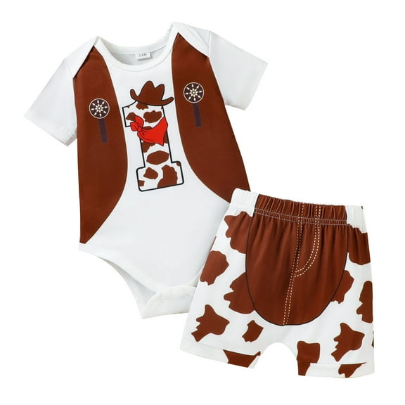 Hienoo Newborn Boys Clothes Outfits Cowboy Short Sleeve Romper and Shorts Set, 2-Piece, Sizes 0-18M