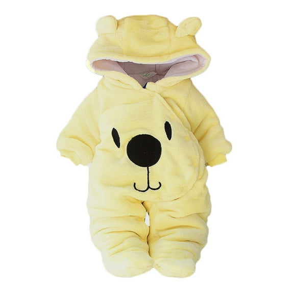 Hienoo Newborn Boys Fleece Warm Jumpsuit Cartoon Bear Hooded Romper Cute Baby Soft Onesies
