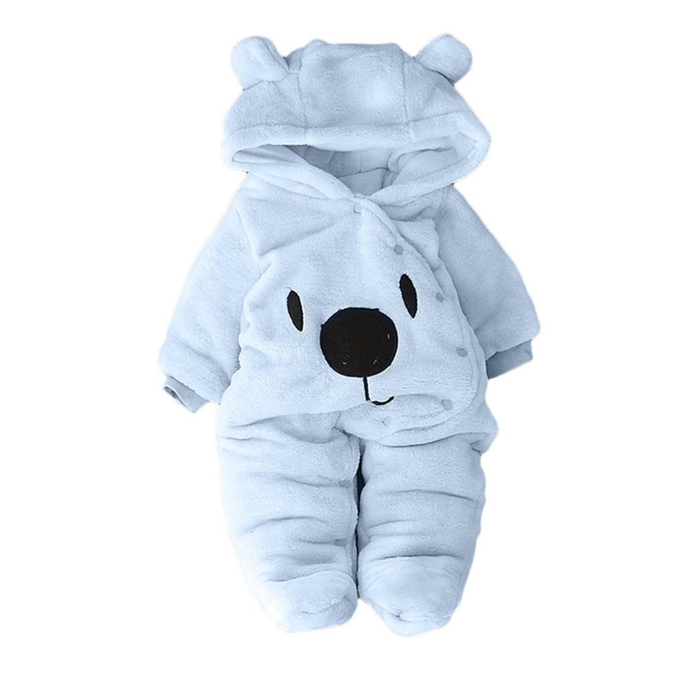 Hienoo Newborn Boys Fleece Warm Jumpsuit Cartoon Bear Hooded Romper Cute Baby Soft Onesies