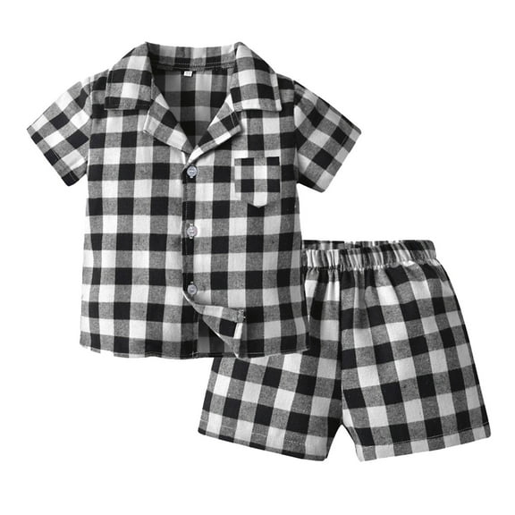 Hienoo Newborn Boys Plaid Pajamas Short Sleeve Button Shirt Shorts Sleepwear Outfits
