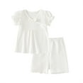thumbnail image 1 of Hienoo Newborn Girls Clothes Outfits Cotton Solid Ruffle Short Sleeve Tshirt Shorts Set, 1 of 6