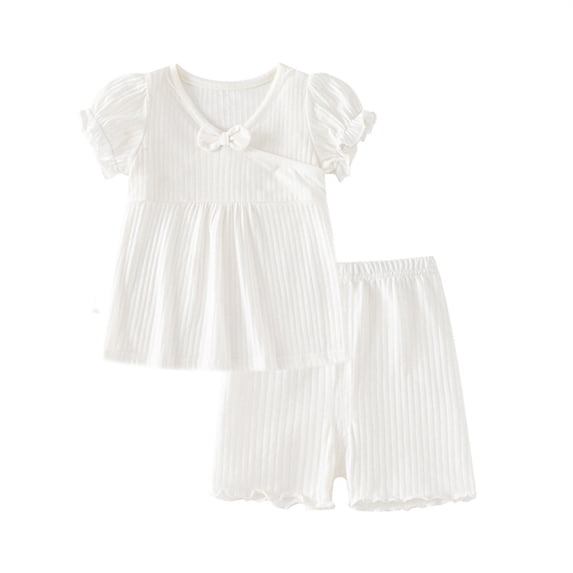 Hienoo Newborn Girls Clothes Outfits Cotton Solid Ruffle Short Sleeve Tshirt Shorts Set