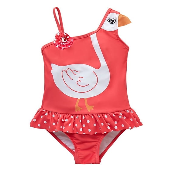 Hienoo Newborn Girls One-Piece Swimsuit Cute Goose Ruffle Quick Dry Bathing Suit Swimwear