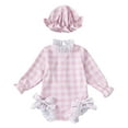thumbnail image 1 of Hienoo Girls One-Piece Swimsuit Plaid Ruffle Long Sleeve Rash Guard with Hat Bathing Suit, 1 of 2