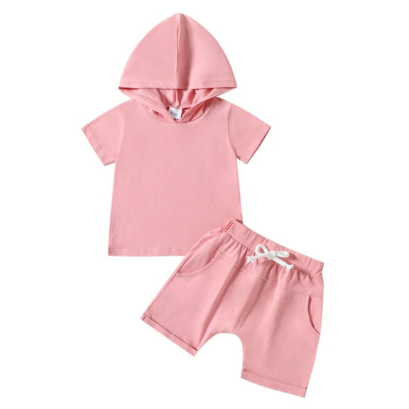 Hienoo Newborn Girls Outfit Set Weatsuit Short Sleeve Solid Hooded T-Shirt Tops Shorts Set