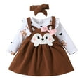 thumbnail image 1 of Hienoo Newborn Girls Outfits Cartoon Fox Print Long Sleeve Romper Suspender Dress Headband, 1 of 8