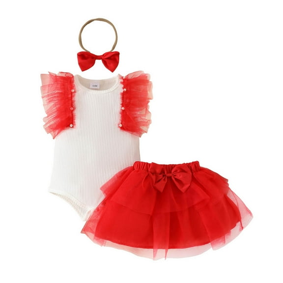 Hienoo Newborn Girls Outfits Ruffles Ribbed Sleeveless Romper Tutu Skirt Headband 3Pcs Set