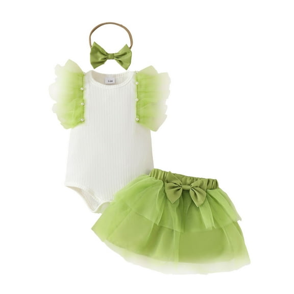 Hienoo Newborn Girls Outfits Ruffles Ribbed Sleeveless Romper Tutu Skirt Headband 3Pcs Set