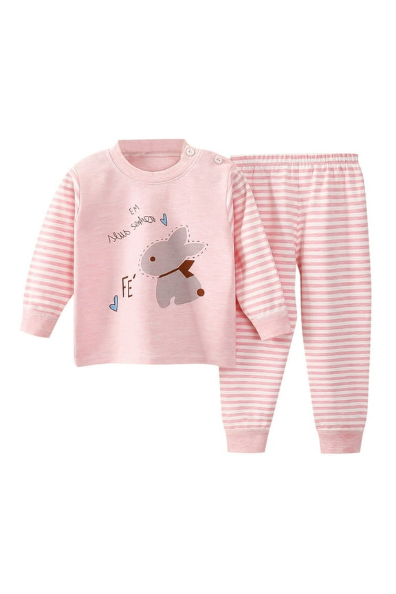 Newborn Girls Pajamas Cartoon Print Long Sleeve Top and Pants Sleepwear Suit, Sizes 3M-6Y