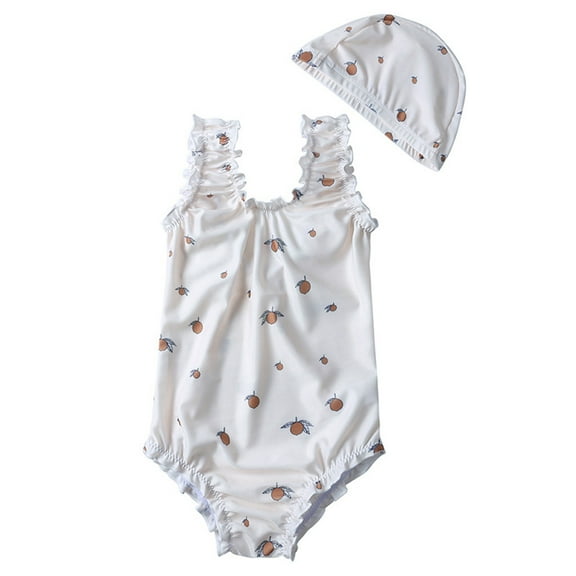 Hienoo Girls Sleeveless One-Piece Swimsuit with Matching Hat Swimwear, Sizes 1-8