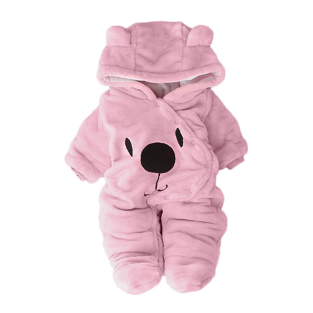 Hienoo Newborn Girlss Fleece Warm Jumpsuit Cartoon Bear Hooded Romper Cute Baby Soft Onesies