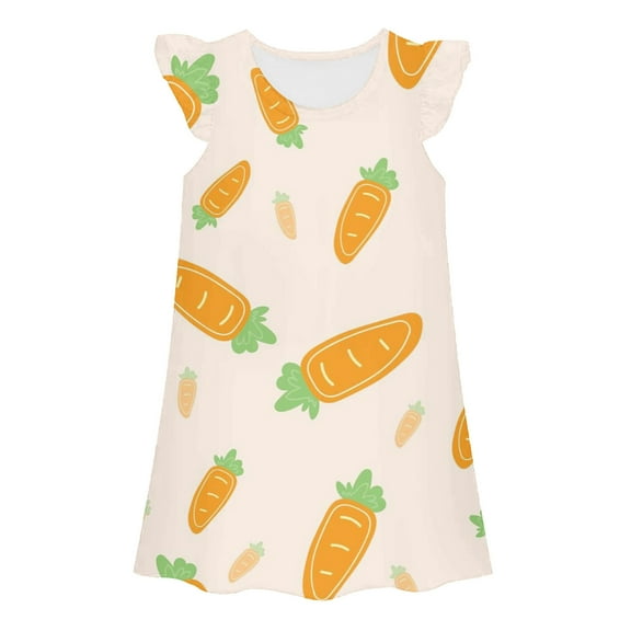 Hienoo Nightdress for Girls Carrot Prints Sleeveless Crewneck Sleepshirt Nightgown, Sizes 3-10
