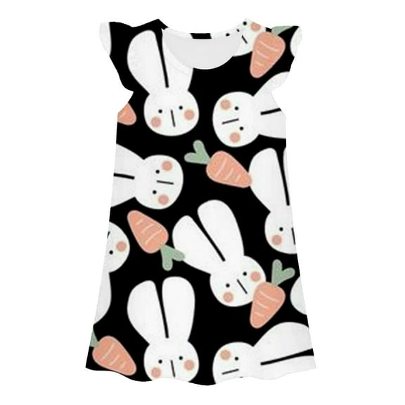 Hienoo Nightgown for Girls Cartoon Rabbit Print Summer Nightdress Sleeveless Home Dress, Sizes 3-10