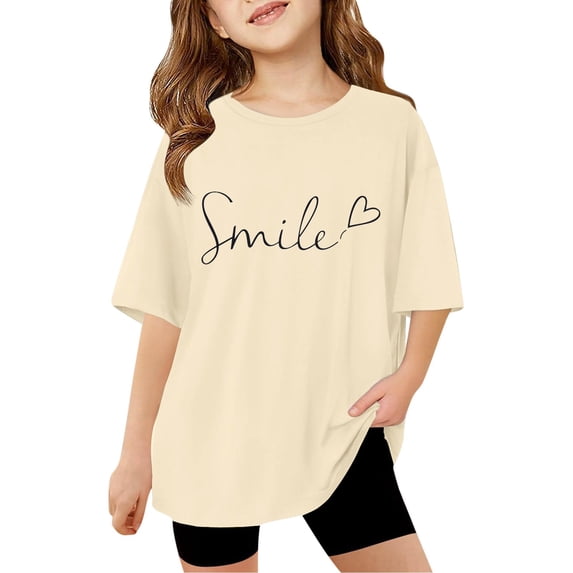 Hienoo Oversized T-Shirt for Girls Letter Print Half Sleeve T Shirt Summer Casual Tshirt, Sizes 3-14
