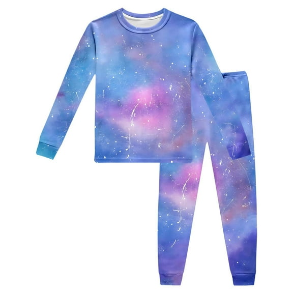 Hienoo Pajama Set for Boys Starry Sky Printed Long Sleeved Top Pants Sleepwear Lounge Set