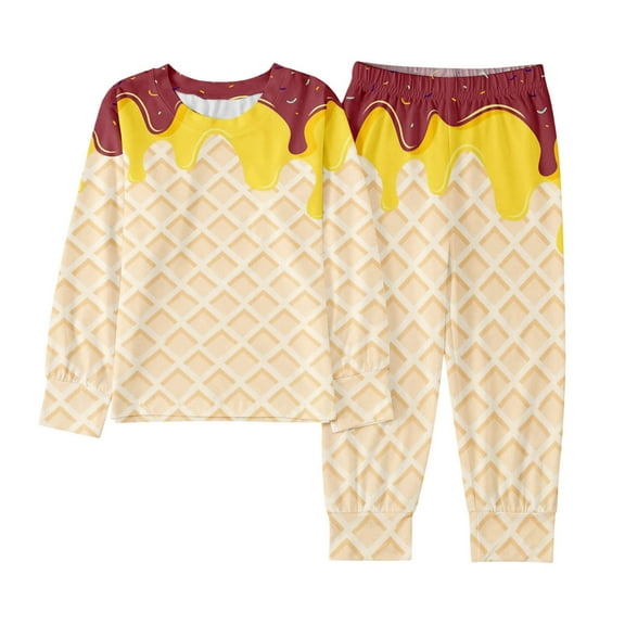 Hienoo Pajamas for Boys Girls Ice-Cream Print Long Sleeve T Shirt Pants Set, Sizes 2-10