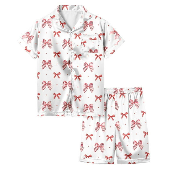 Hienoo Pajamas for Girls Bowknot Print Sleepwear Homewear, 2-Piece, Sizes 3-13T