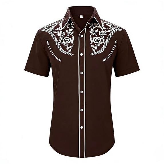 Hienoo Summer Boy's Short Sleeve Cowboy Shirt Casual Button Up Western Shirt, Sizes 6-15