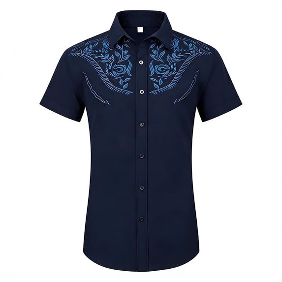 Hienoo Summer Boy's Short Sleeve Cowboy Shirt Casual Button Up Western Shirt, Sizes 6-15