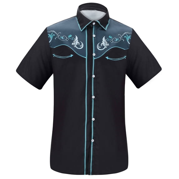 Hienoo Summer Boys Short Sleeved Cowboy Shirt Kids Button Down Western Shirt, Sizes 6-15
