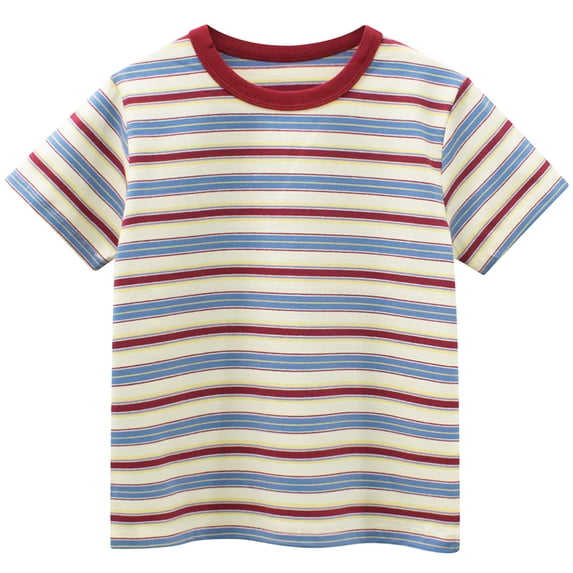 Hienoo Summer Boys Striped T Shirt Casual Short Sleeve Crewneck T-Shirt Kids Everyday Tee