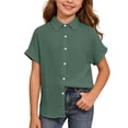 thumbnail image 1 of Hienoo Summer Button Down Shirt for Girls Casual Solid Short Sleeve Shirt Top, Sizes 5-16, 1 of 4