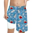thumbnail image 1 of Hienoo Teen Boys Shark Print Swim Trunks with Compression Liner Beach Shorts, 1 of 4