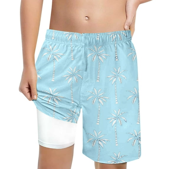 Hienoo Teen Boys Swimming Shorts with Compression Liner Quick Dry Swim Trunks