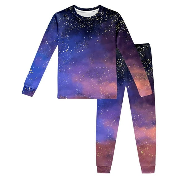 Hienoo Toddler Boy's Galaxy Pajamas Space Star Print Long Sleeved T Shirt Pants Homewear PJ