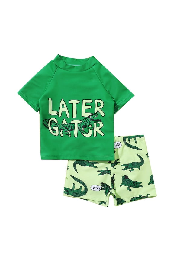 Toddler Boys 2-Piece Swimsuit Short Sleeve Graphic Rashguard Shorts Bathing Suit