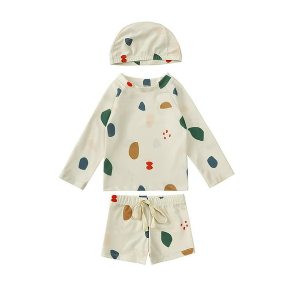 Hienoo Toddler Boys 3Pcs Swimsuit Long Sleeve Rash Guard Shorts Hat Quick Dry Bathing Suit