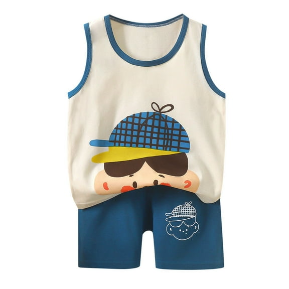 Hienoo Toddler Boys Cartoon Print Cute Tank Top Shorts Set Summer Casual 2-Piece Outfits