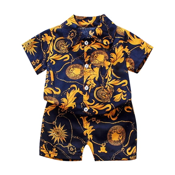 Hienoo Toddler Boys Casual Outfit Set Vacation Hawaii Beach Short Sleeved Shirt Shorts Set