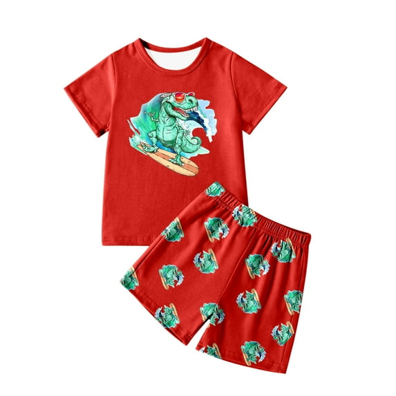 Hienoo Toddler Boys Casual Outfits Dinosaur Printed Short Sleeve T Shirt Shorts Set, Sizes 4-5T