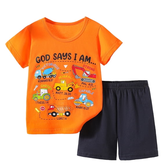 Hienoo Toddler Boys Casual Outfits Excavator Print Short Sleeve T-Shirt Shorts Summer Clothes Set, Sizes 2-3T