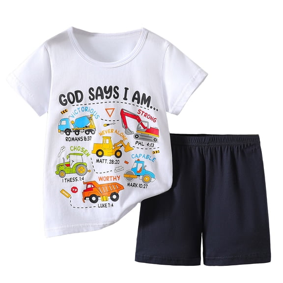 Hienoo Toddler Boys Casual Outfits Excavator Print Short Sleeve T-Shirt Shorts Summer Clothes Set, Sizes 3-4T