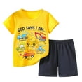 thumbnail image 1 of Hienoo Toddler Boys Casual Outfits Excavator Print Short Sleeve T-Shirt Shorts Summer Clothes Set, Sizes 3-4T, 1 of 2