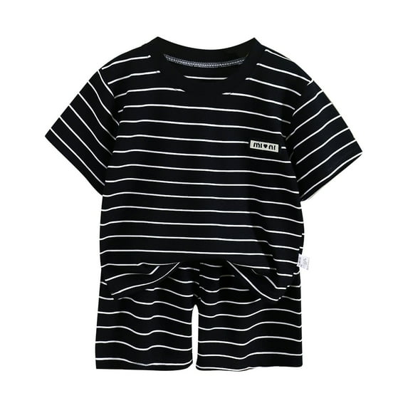 Hienoo Toddler Boys Casual Striped Outfits Breathable Short Sleeved T Shirt Shorts Set, Sizes 4-5T