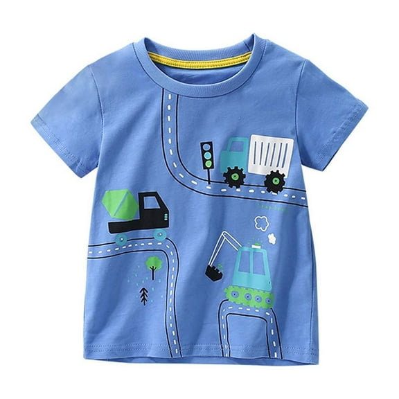 Hienoo Toddler Boys Casual T-Shirt Excavator Truck Print Short Sleeve T Shirt, Sizes 3-8