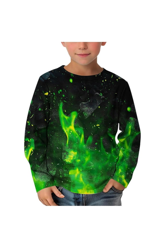 Toddler Boys Casual T-Shirt Fire Print Long Sleeve T Shirt Pullover Top, Sizes 2-9