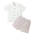 thumbnail image 1 of Hienoo Toddler Boys Cotton Linen Outfits Solid Short Sleeve Shirt Shorts Set, Sizes 3-4Y, 1 of 4