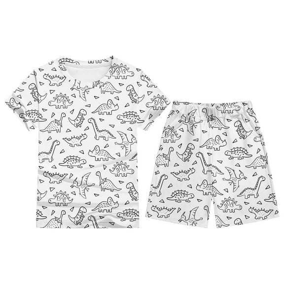 Hienoo Toddler Boys DIY Hand Painted Pajamas Dinosaur Short Sleeve T-Shirt Shorts Sleepwear