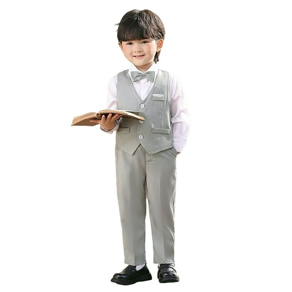 Hienoo Toddler Boys Formal Suit Waistcoat Pants Bow Tie Party Tuxedo Outfits, Sizes 3-4T