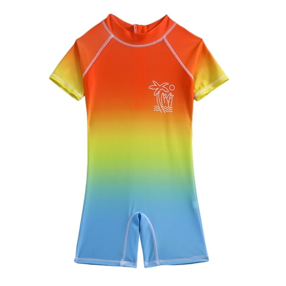 Hienoo Toddler Boys Gradient Short Sleeve One-Piece Swimsuit Surfing Suit with UPF50+