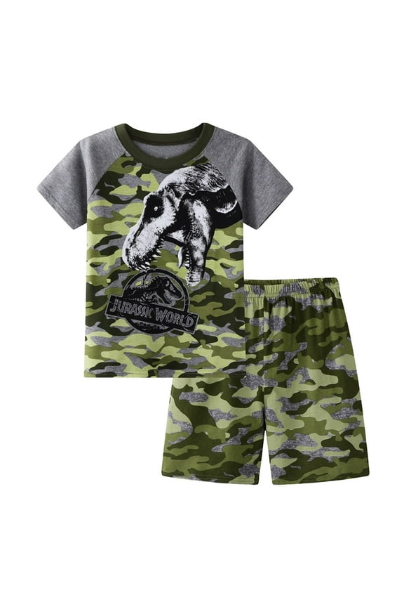 Toddler Boys Outfits Cartoon Dinosaur Short Sleeve T-Shirt and Shorts Set Summer 2-Piece Set
