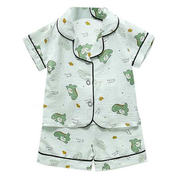 Hienoo Toddler Boys Pajamas Button Down Short Sleeve Animals Shirt Shorts Cotton Sleepwear